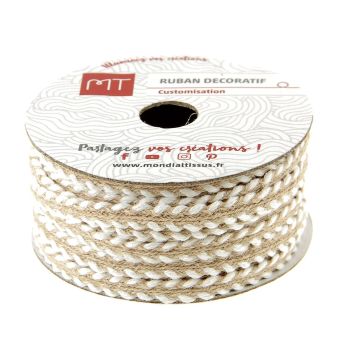 Ruban tressé rouge et blanc 2 cm