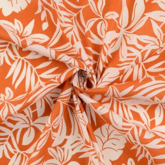 Tissu voile coton palme écru camel