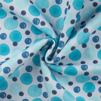 Tissu softshell imprimé digital multi pois  bleu