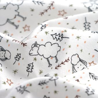 Tissu jersey de coton mouton sapin écru