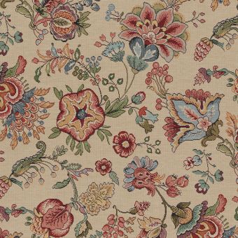 Tissu jacquard gobelin motifs fleurs indiennes multico