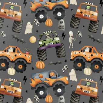 Tissu Impermeable Halloween Monster Truck, coupon 1m x laize (155cm)