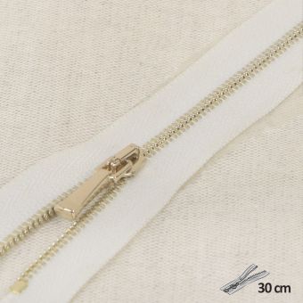Fermeture à glissière blanche maille fine tirette doré 30 cm