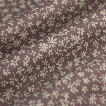 Tissu popeline coton mini fleur écru mauve