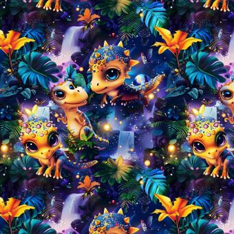 Tissu Minky lisse Dinosaure 3d Nuit, coupon 1m x laize (150cm)