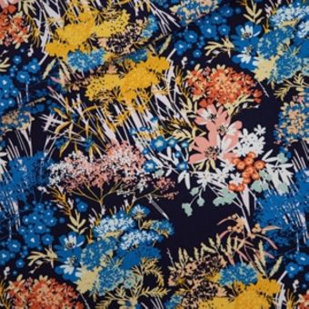 Tissu gabardine coton marine bouquet multico - See You At Six