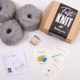 Kit DIY tricot - Fast Knit snood Pipper gris perle platine sans aiguilles
