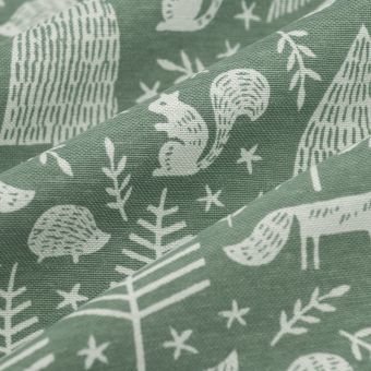 Tissu bachette animaux forêt bicolore vert