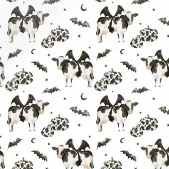 Tissu Impermeable Halloween Vache, coupon 1m x laize (155cm)