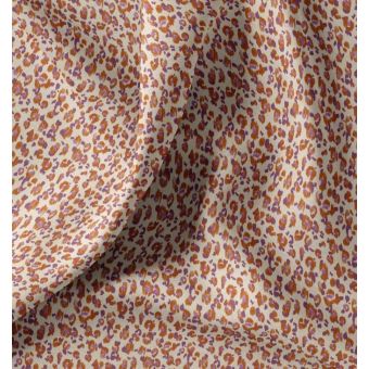 Tissu cretonne coton petit léo violet et écru