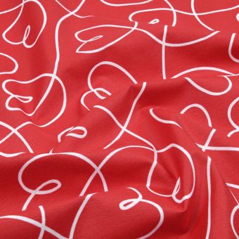 Tissu bachette enduit nappage imprimé cœur entrelacé rouge 