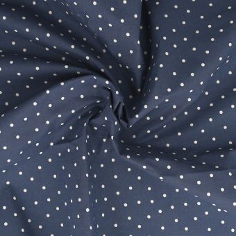 Tissu popeline coton bleu indigo mini pois blanc