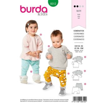 Patron Burda 9312 Haut et pantalon élastiqué de 1 à 18 mois