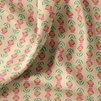 Tissu cretonne coton enduit lignes florales beige