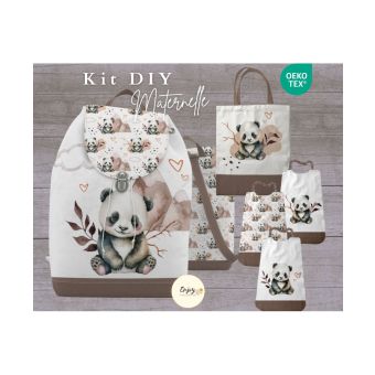 Kit couture maternelle Panda – Sac à dos, bavoirs et sac bibliothèque à coudre