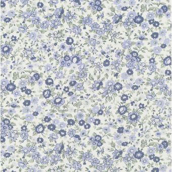 Tissu sergé fleurs douces bleu