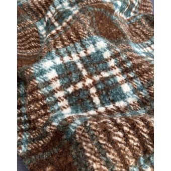 Tissu Lainage Bouclette Imprimé Tartan Écossais - Bleu Chocolat