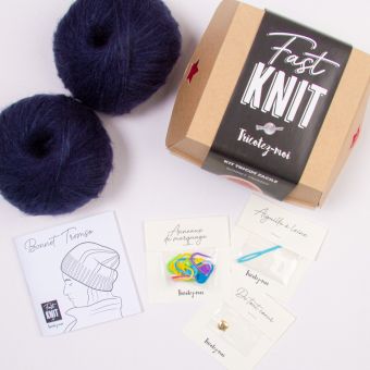 Kit DIY tricot - Fast Knit bonnet Tromso bleu marine sans aiguille