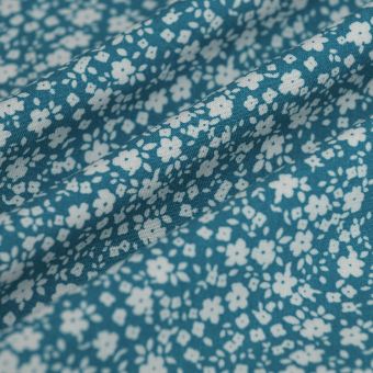 Tissu popeline viscose fleur bleu