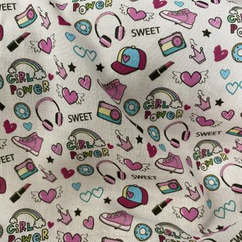 Tissu coton imprimé girl power multicolore