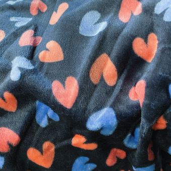 Maille doudou imprimée multi cœur rose et bleu