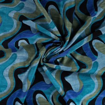 Maille milano imprimée vague géométrique bleu