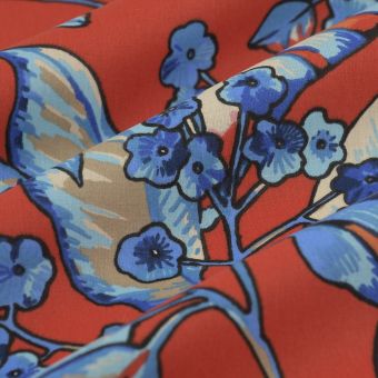 Viscose verte imprimé petites fleurs bleu - La Caverne Aux Mille Tissus
