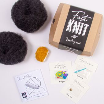 Kit DIY tricot - Fast Knit bonnet Eben anthracite/ambre sans aiguille