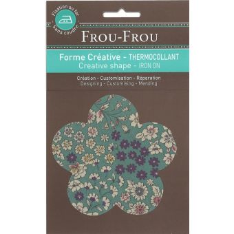 Thermocollant en forme de fleur avec un imprimé fleuri bleu