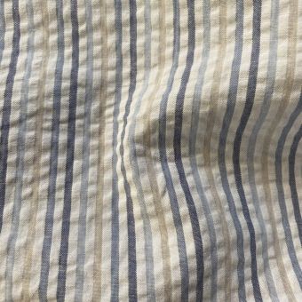 Tissu seersucker rayures blanc cassé et bleu jean