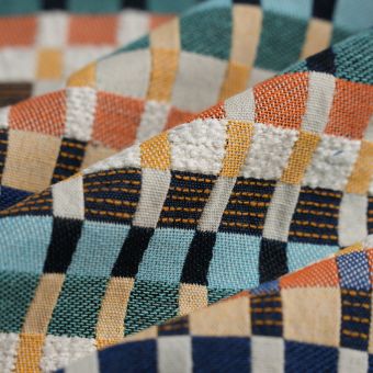Tissu jacquard loto bleu 