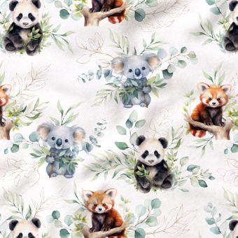 Tissu JERSEY coton "Pandas & Koala Eucalyptus" – aquarelle