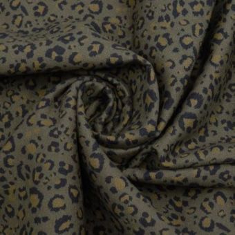 Coupon 3 mètres toile de coton imprimée léopard vert kaki - Promod Couture