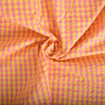 Tissu seersucker vichy bicolore jaune et rose bonbon