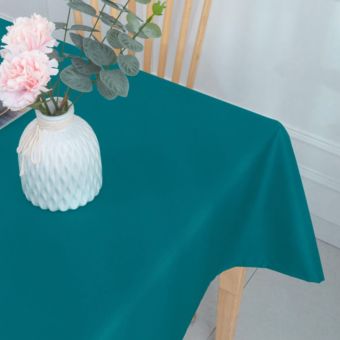 Nappe enduite avec traitement antitache Bleu Paon carrée 180 x 180 cm