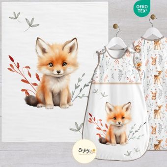 Panneau 100% Coton pour Couverture & Gigoteuse Bébé Animaux Renard Beige