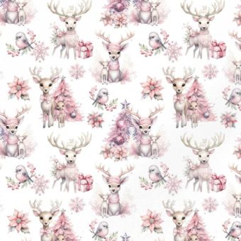 Tissu French Terry Noel Rose Renne Mignon, coupon 1m x laize (145cm)