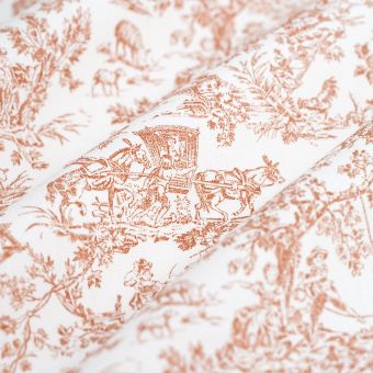 Tissu outdoor Toile de Jouy déperlante terracotta