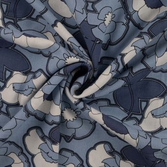 Tissu viscose lin imprimé grosse fleur bleu