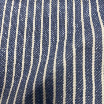 Toile denim polycoton bio recyclée rayures bleu gris - Origine France