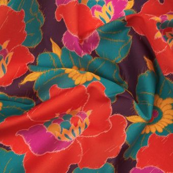Tissu Liberty Tana Lawn ikat anémone multicolore orange