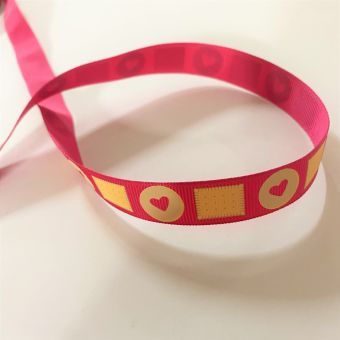 Ruban gros grain rose fuchsia 16 mm motif gourmandise biscuit