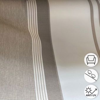 Tissu outdoor déperlant anti-uv taupe rayé blanc 150 cm