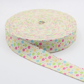 Ruban sangle ecru fleurs retro multico 30 mm