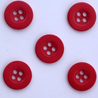 Boutons Unis avec 4 Trous en Resine 13mm - Lot de 10 - Rouge