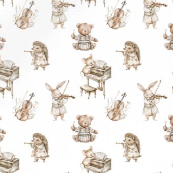 Tissu Double Gaze Musique Animaux, coupon 1m x laize (145cm)