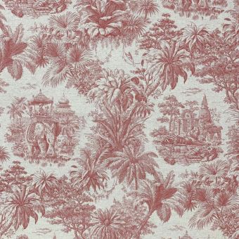 Toile de jouy lin imp tropical rose
