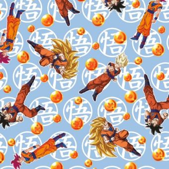 Tissu coton Dragon Ball Z signes japonais bleu