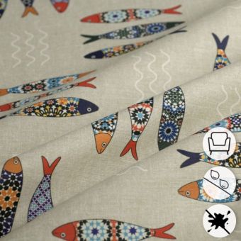 Tissu Loneta enduit sardines multicolore