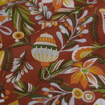 Tissu de Noël cretonne illumination rouge